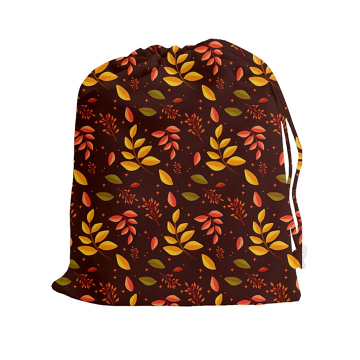 Yellow Green Orange Leaf Pattern Drawstring Pouch (2XL)