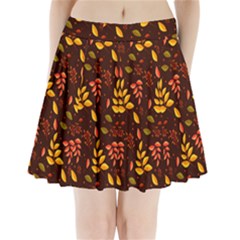 Yellow Green Orange Leaf Pattern Pleated Mini Skirt by designsbymallika