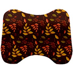 Yellow Green Orange Leaf Pattern Head Support Cushion by designsbymallika