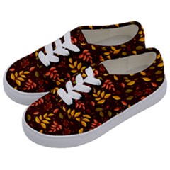 Yellow Green Orange Leaf Pattern Kids  Classic Low Top Sneakers by designsbymallika