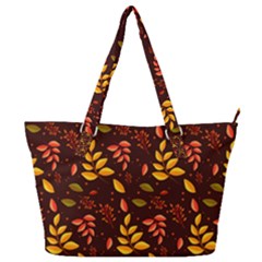 Yellow Green Orange Leaf Pattern Full Print Shoulder Bag by designsbymallika