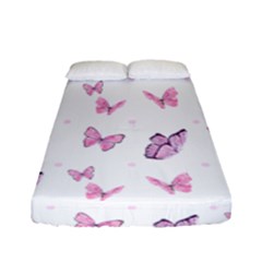 Pink Purple Butterfly Fitted Sheet (full/ Double Size) by designsbymallika