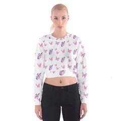 Pink Purple Butterfly Cropped Sweatshirt by designsbymallika