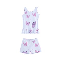 Pink Purple Butterfly Kids  Boyleg Swimsuit by designsbymallika