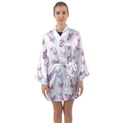 Pink Purple Butterfly Long Sleeve Satin Kimono by designsbymallika