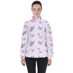 Pink Purple Butterfly Women s High Neck Windbreaker by designsbymallika