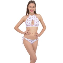 Pink Purple Butterfly Cross Front Halter Bikini Set by designsbymallika