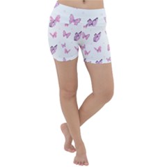 Pink Purple Butterfly Lightweight Velour Yoga Shorts by designsbymallika