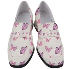 Pink Purple Butterfly Women s Chunky Heel Loafers by designsbymallika