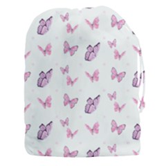 Pink Purple Butterfly Drawstring Pouch (3xl) by designsbymallika