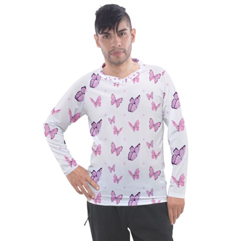 Pink Purple Butterfly Men s Pique Long Sleeve Tee by designsbymallika