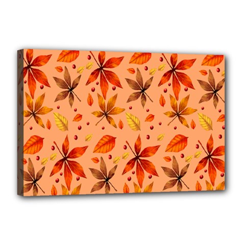 Orange Brown Leaves Canvas 18  X 12  (stretched) by designsbymallika