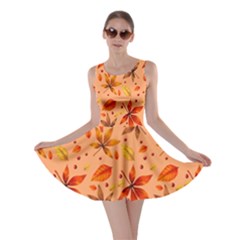 Orange Brown Leaves Skater Dress by designsbymallika