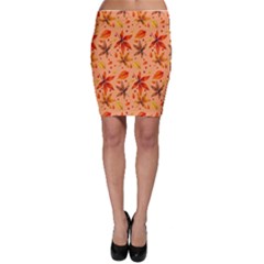 Orange Brown Leaves Bodycon Skirt by designsbymallika