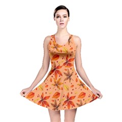 Orange Brown Leaves Reversible Skater Dress by designsbymallika