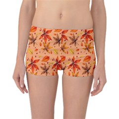 Orange Brown Leaves Boyleg Bikini Bottoms by designsbymallika