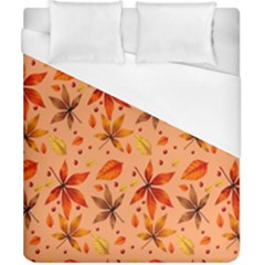 Orange Brown Leaves Duvet Cover (california King Size) by designsbymallika