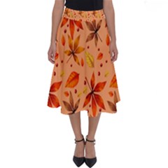 Orange Brown Leaves Perfect Length Midi Skirt by designsbymallika