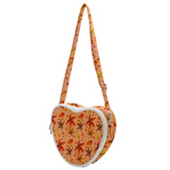 Orange Brown Leaves Heart Shoulder Bag by designsbymallika