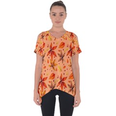 Orange Brown Leaves Cut Out Side Drop Tee by designsbymallika