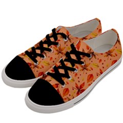 Orange Brown Leaves Men s Low Top Canvas Sneakers by designsbymallika