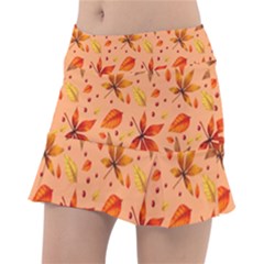 Orange Brown Leaves Tennis Skorts by designsbymallika