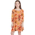 Orange Brown Leaves Kids  Quarter Sleeve Skater Dress View1