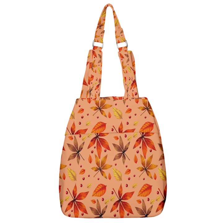 Orange Brown Leaves Center Zip Backpack