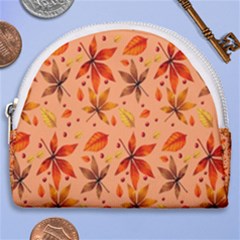 Orange Brown Leaves Horseshoe Style Canvas Pouch by designsbymallika