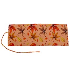 Orange Brown Leaves Roll Up Canvas Pencil Holder (s) by designsbymallika