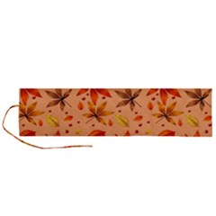 Orange Brown Leaves Roll Up Canvas Pencil Holder (l) by designsbymallika