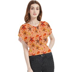 Orange Brown Leaves Butterfly Chiffon Blouse