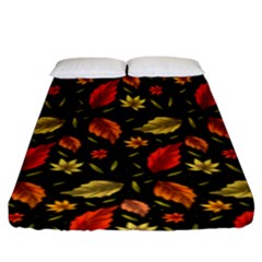 Golden Orange Leaves Fitted Sheet (king Size) by designsbymallika