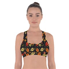 Golden Orange Leaves Cross Back Sports Bra by designsbymallika