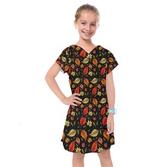 Golden Orange Leaves Kids  Drop Waist Dress by designsbymallika