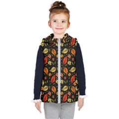 Golden Orange Leaves Kids  Hooded Puffer Vest by designsbymallika