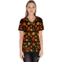 Golden Orange Leaves Women s V-Neck Scrub Top View1