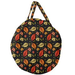 Golden Orange Leaves Giant Round Zipper Tote by designsbymallika