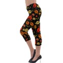 Golden Orange Leaves Lightweight Velour Capri Leggings  View3