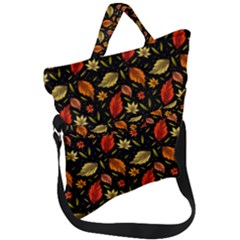 Golden Orange Leaves Fold Over Handle Tote Bag by designsbymallika