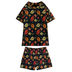 Golden Orange Leaves Kids  Swim Tee And Shorts Set by designsbymallika