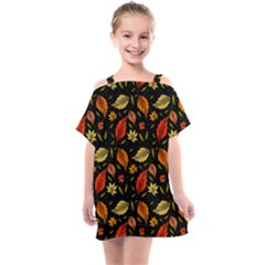 Golden Orange Leaves Kids  One Piece Chiffon Dress by designsbymallika