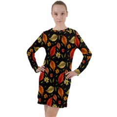 Golden Orange Leaves Long Sleeve Hoodie Dress by designsbymallika