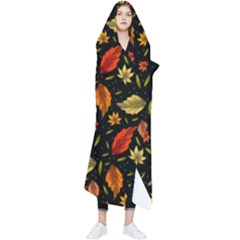 Golden Orange Leaves Wearable Blanket by designsbymallika