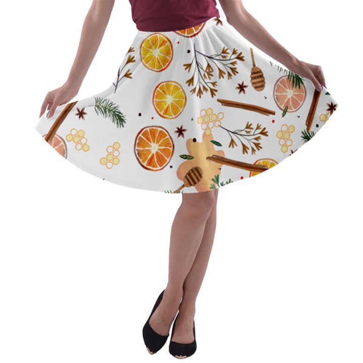 Honey Bee Pattern A-line Skater Skirt