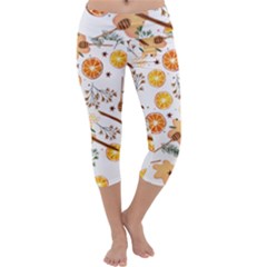 Honey Bee Pattern Capri Yoga Leggings by designsbymallika