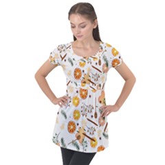 Honey Bee Pattern Puff Sleeve Tunic Top