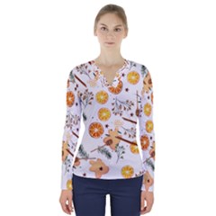 Honey Bee Pattern V-neck Long Sleeve Top by designsbymallika