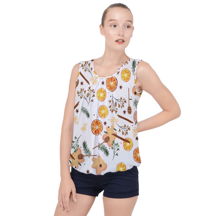 Honey Bee Pattern Bubble Hem Chiffon Tank Top