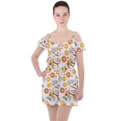 Honey Bee Pattern Ruffle Cut Out Chiffon Playsuit by designsbymallika